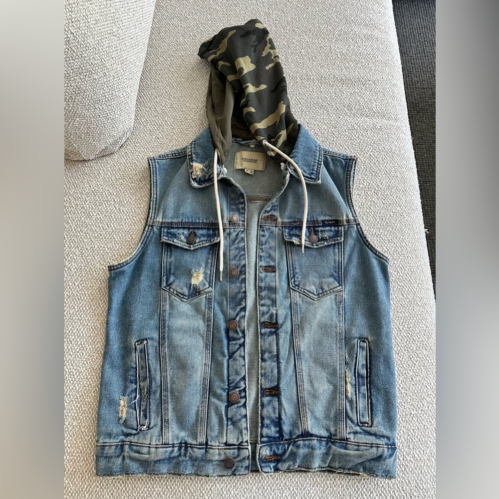 Pull&Bear Jeans Vest with Camouflage Hood